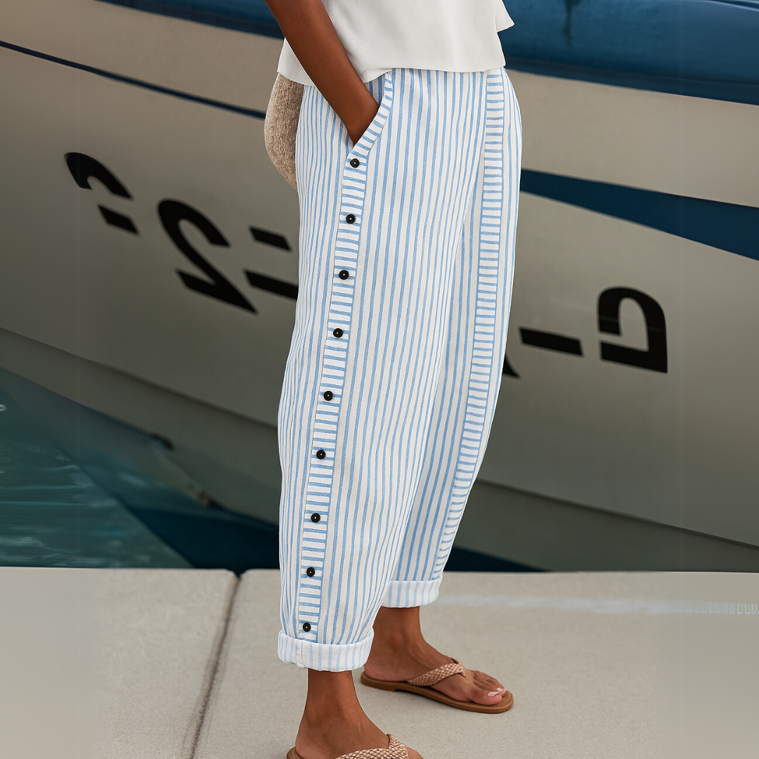Caitlin | Elegante Strepen Broek met Knopen