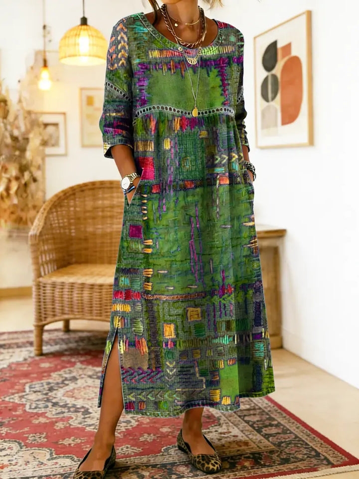 Manuela | Denim Jurk met Etnische Patchwork