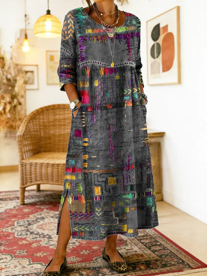 Manuela | Denim Jurk met Etnische Patchwork