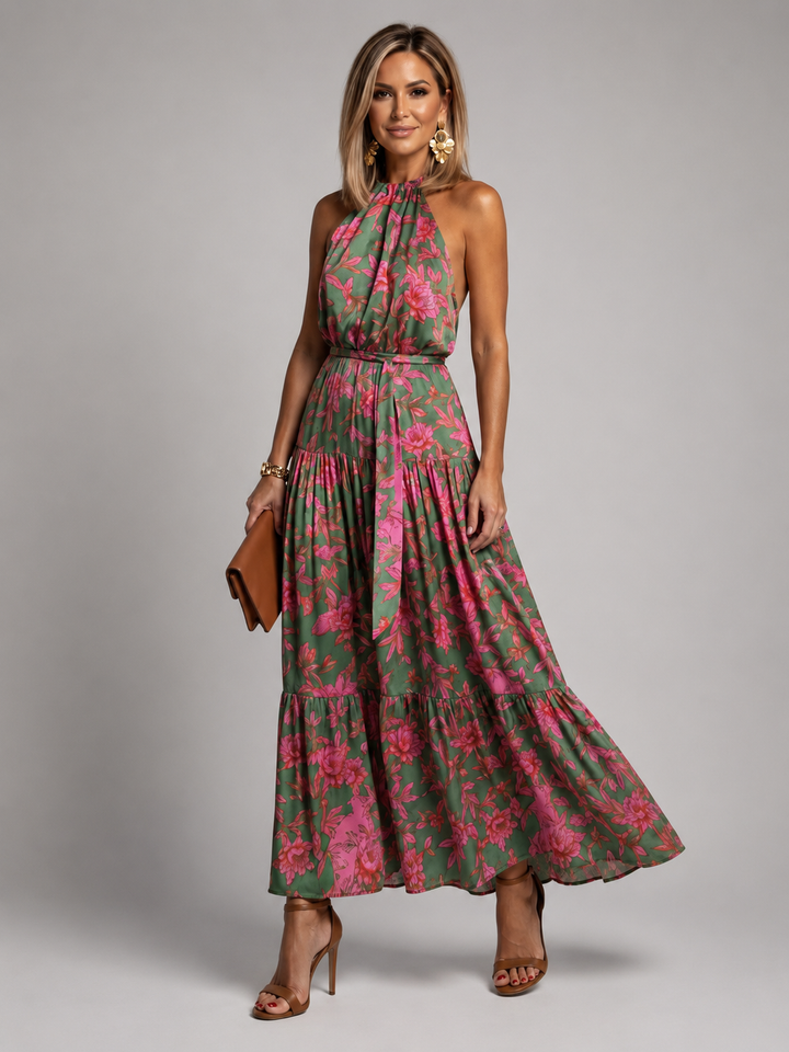 Elara | Drapé Halter Midi Jurk