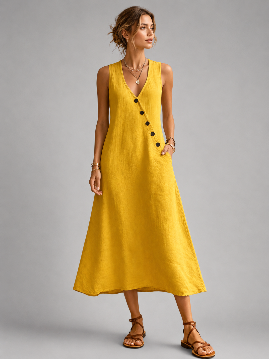 Greta | Linnen maxi-jurk met knoopsluiting