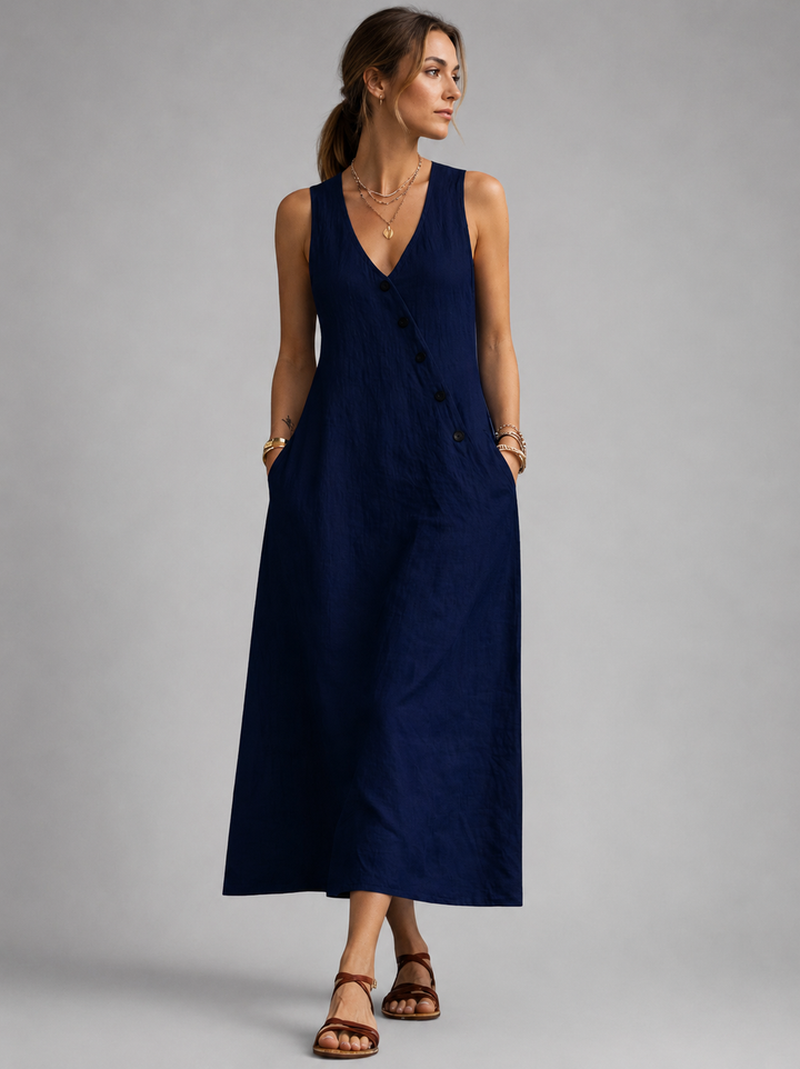 Greta | Linnen maxi-jurk met knoopsluiting