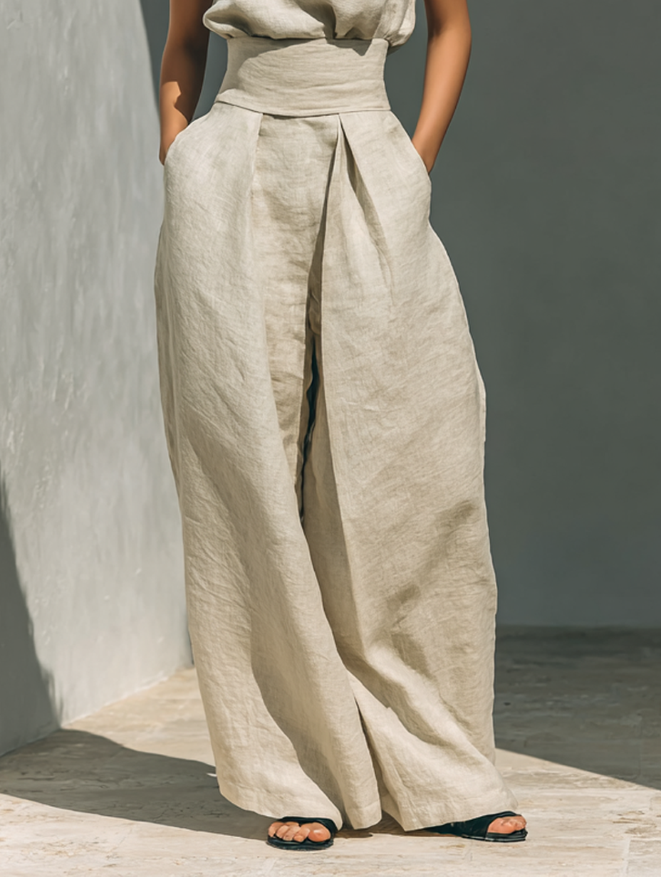 Maria - Compleet met top en wijde broek van katoen en linnen in minimalistische stijl voor dames