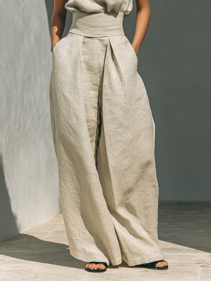 Maria - Compleet met top en wijde broek van katoen en linnen in minimalistische stijl voor dames