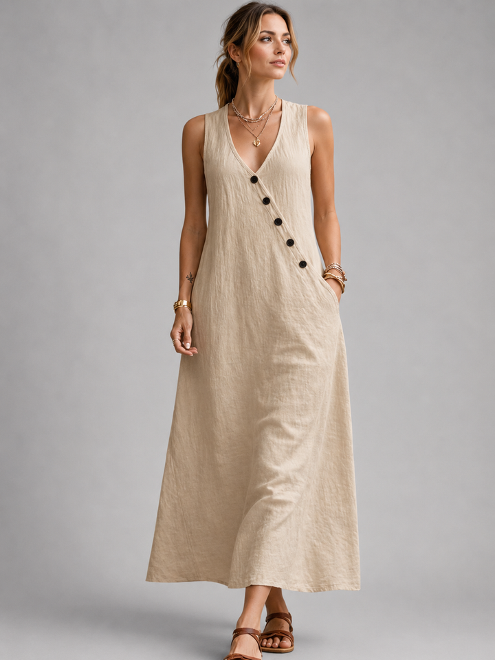 Greta | Linnen maxi-jurk met knoopsluiting