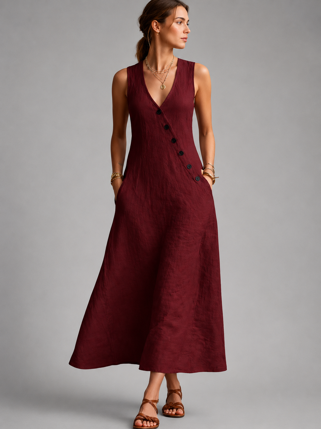 Greta | Linnen maxi-jurk met knoopsluiting