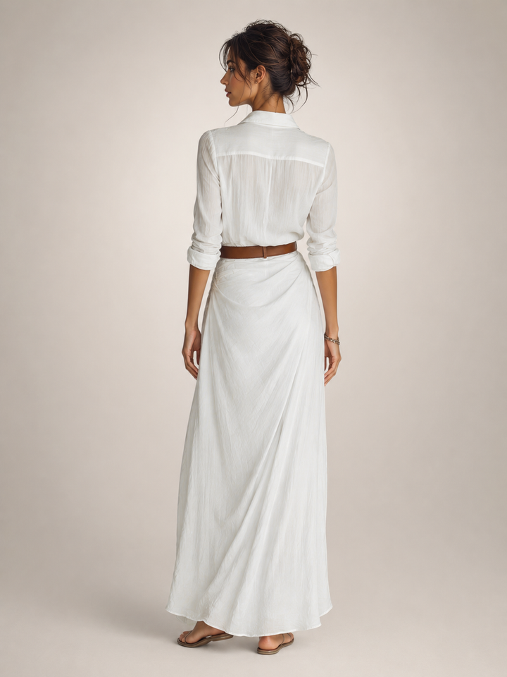 Auguste | Elegante Maxijurk met Reverskraag en Ceintuur