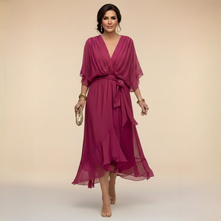 La Scintilla | Chiffon jurk met V-hals