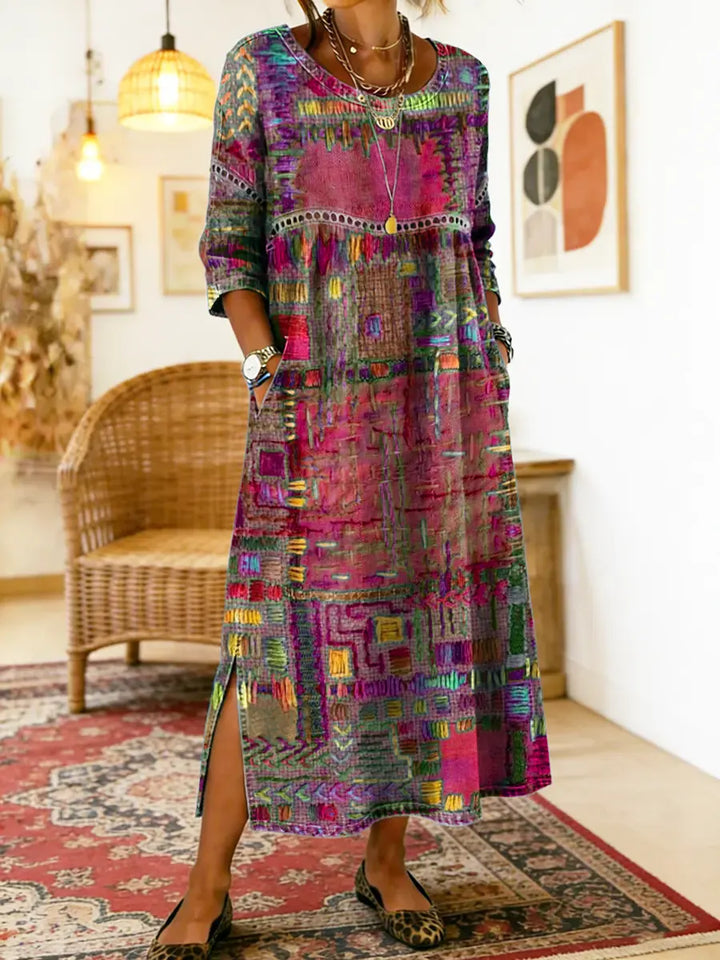 Manuela | Denim Jurk met Etnische Patchwork