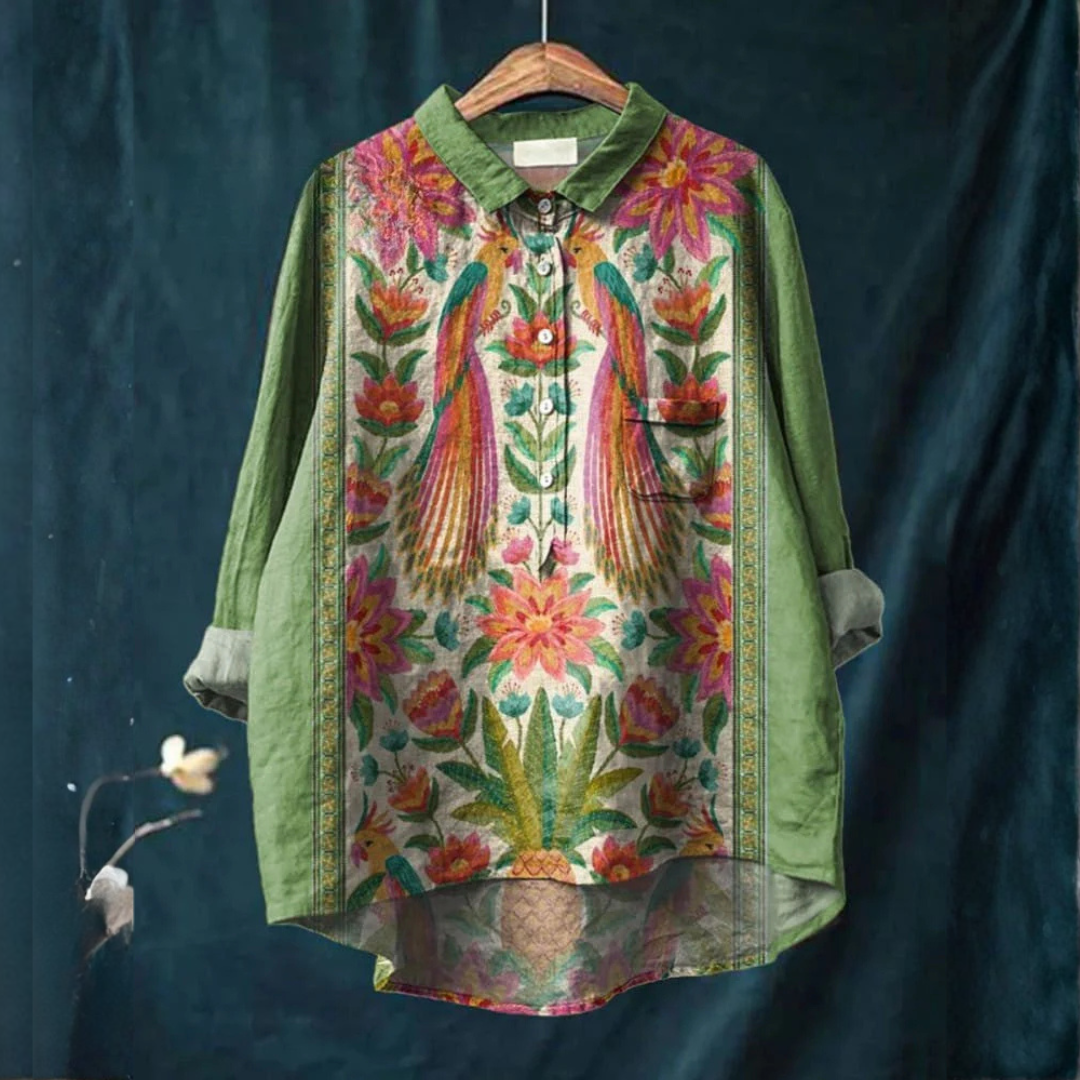 Livia™ | Tijdloze Linnen Blouse met Motief