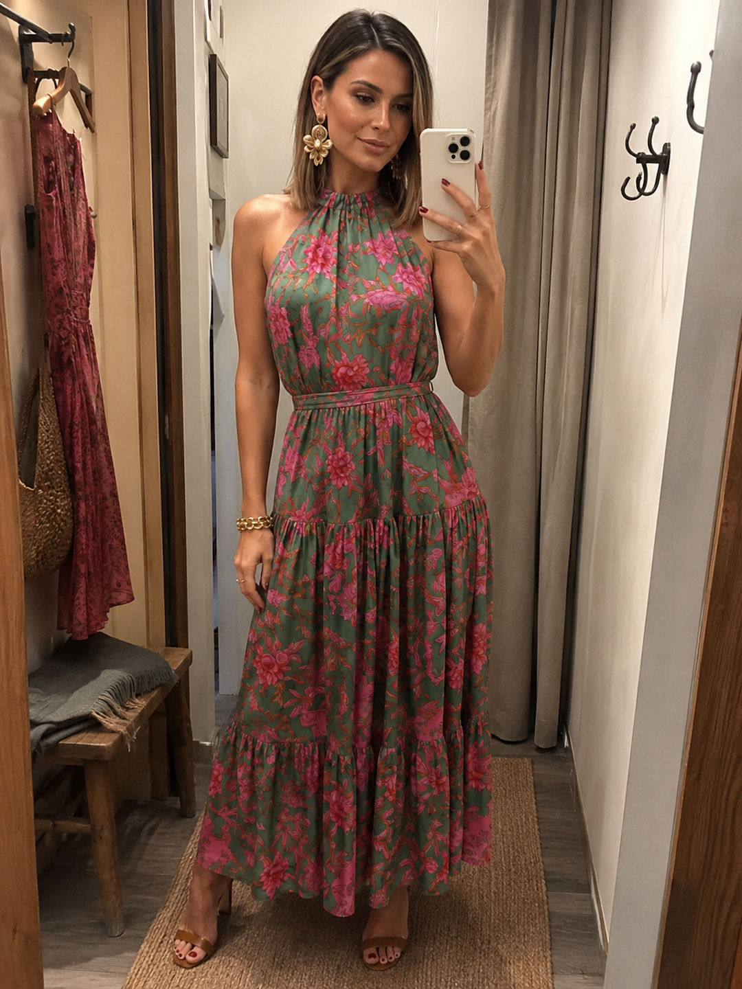 Elara | Drapé Halter Midi Jurk