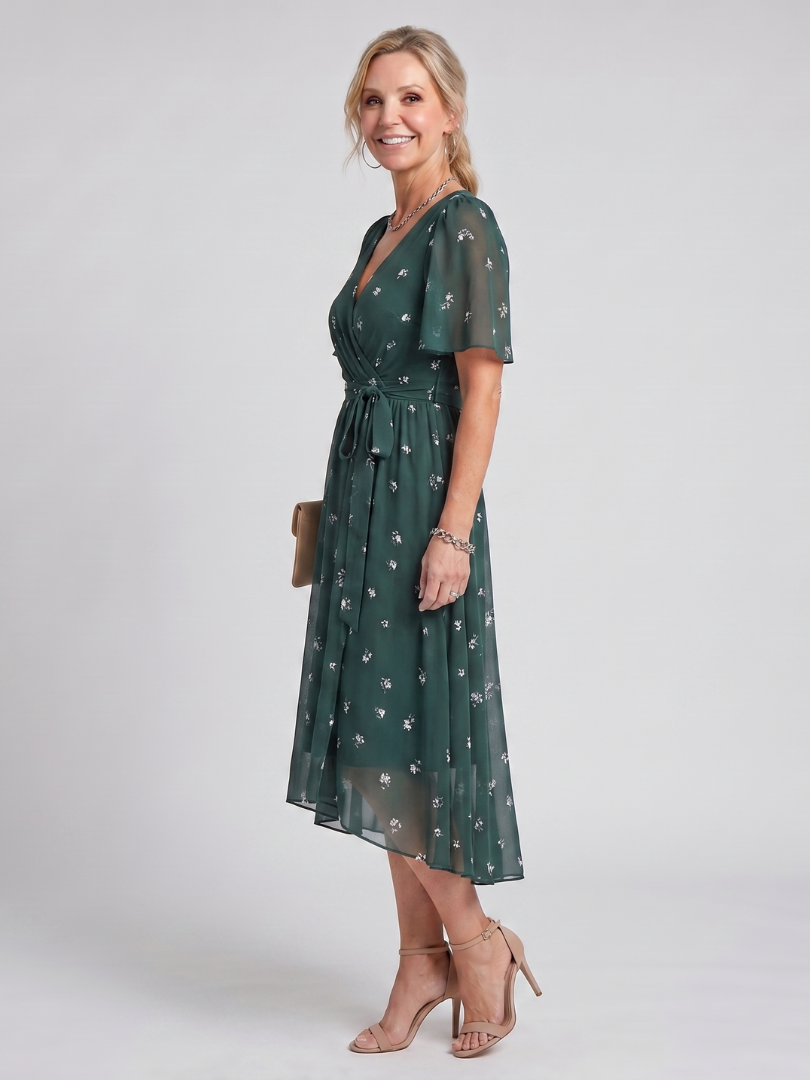 Flora | Midi-jurk met fladdermouwen en bloemenpatroon