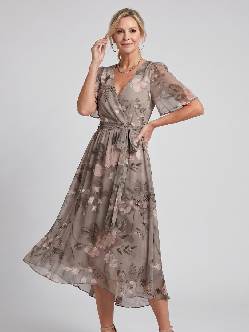 Flora | Midi-jurk met fladdermouwen en bloemenpatroon