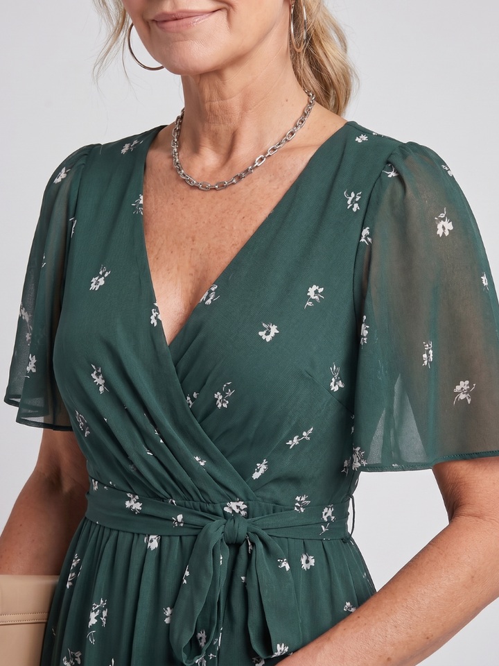 Flora | Midi-jurk met fladdermouwen en bloemenpatroon