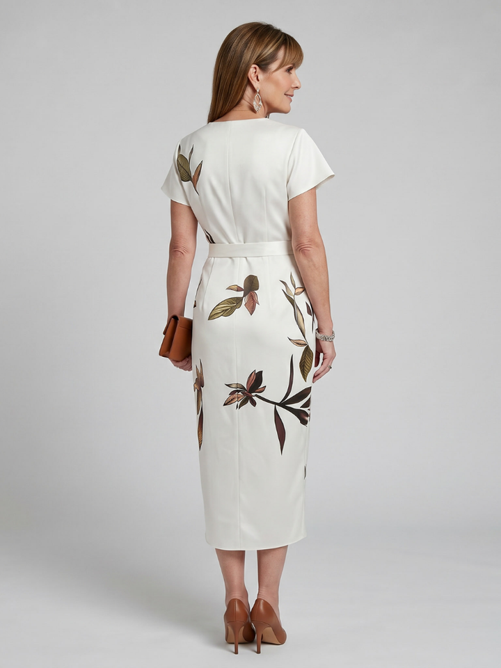 Maja | Botanische Wickelmidikleed met Flatterärmels