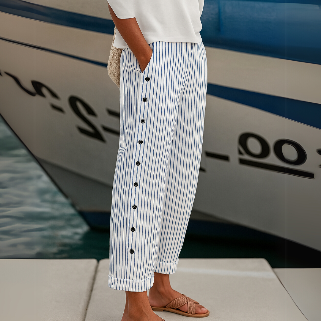Caitlin | Elegante Strepen Broek met Knopen