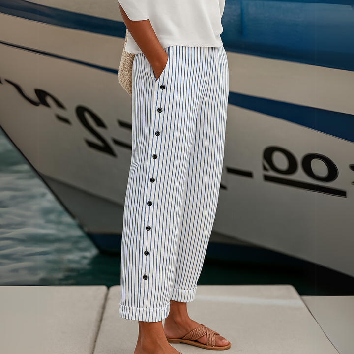 Caitlin | Elegante Strepen Broek met Knopen