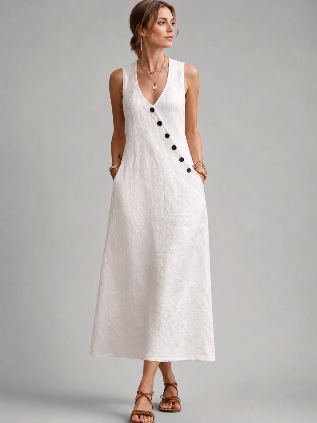 Greta | Linnen maxi-jurk met knoopsluiting