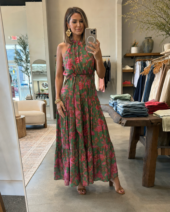 Elara | Drapé Halter Midi Jurk