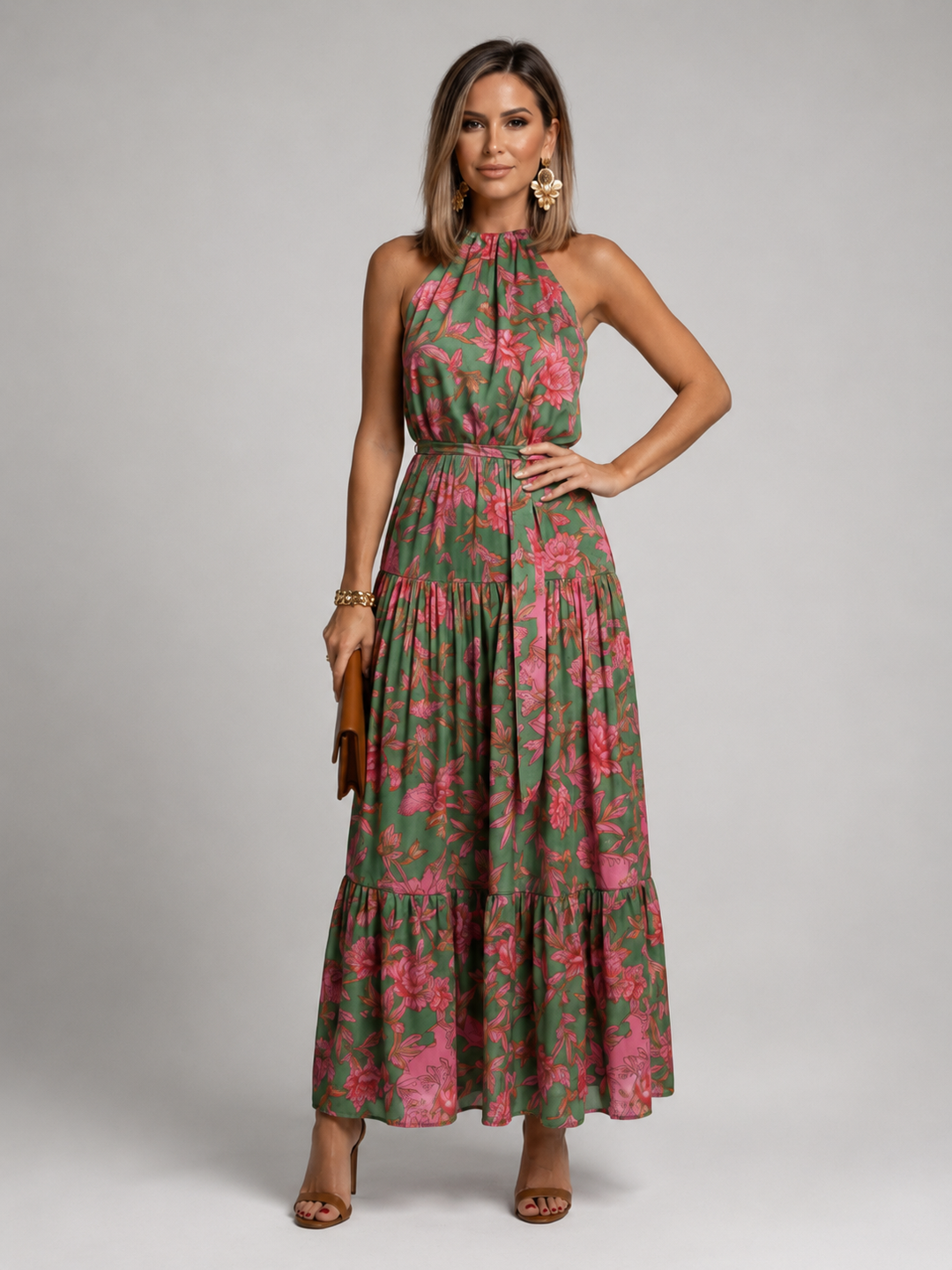 Elara | Drapé Halter Midi Jurk