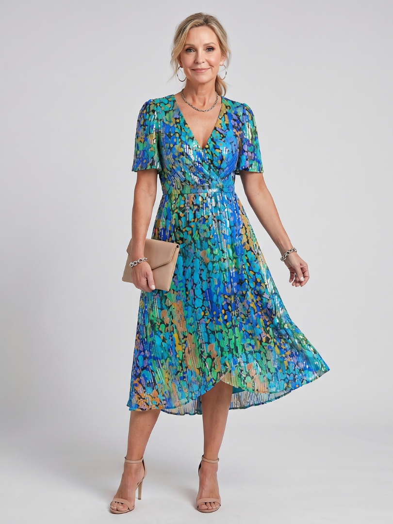 Flora | Midi-jurk met fladdermouwen en bloemenpatroon