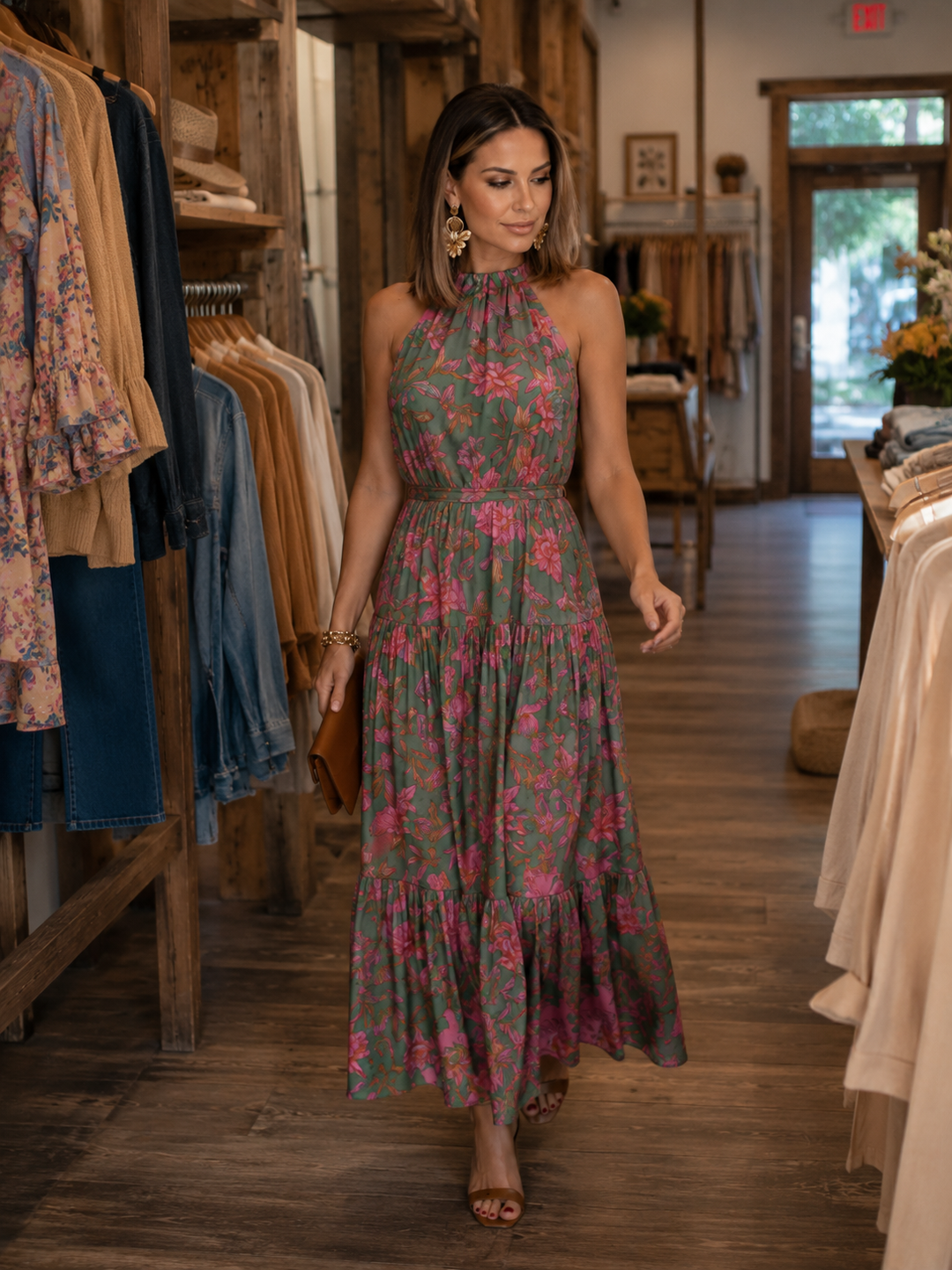 Elara | Drapé Halter Midi Jurk