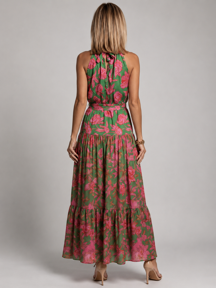 Elara | Drapé Halter Midi Jurk