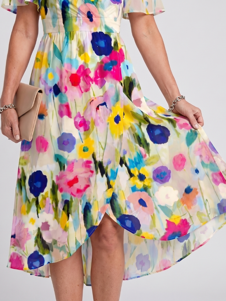 Flora | Midi-jurk met fladdermouwen en bloemenpatroon