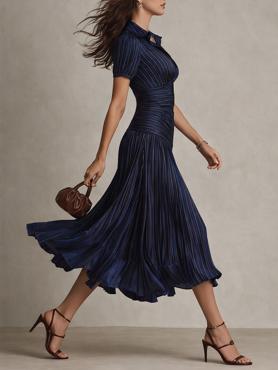 Adriana - Midi jurk in retro satijn met strepen
