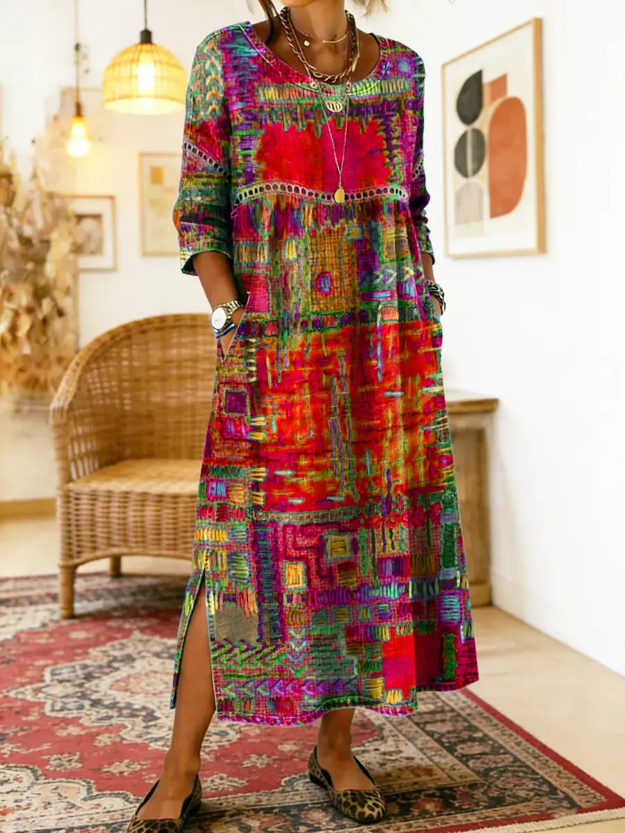 Manuela | Denim Jurk met Etnische Patchwork