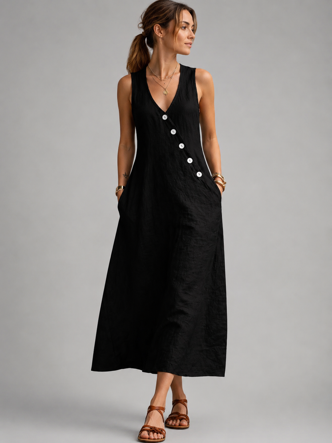 Greta | Linnen maxi-jurk met knoopsluiting