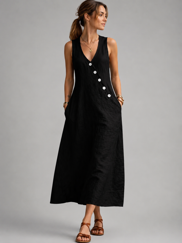 Greta | Linnen maxi-jurk met knoopsluiting