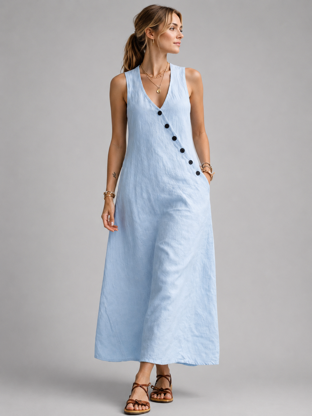 Greta | Linnen maxi-jurk met knoopsluiting