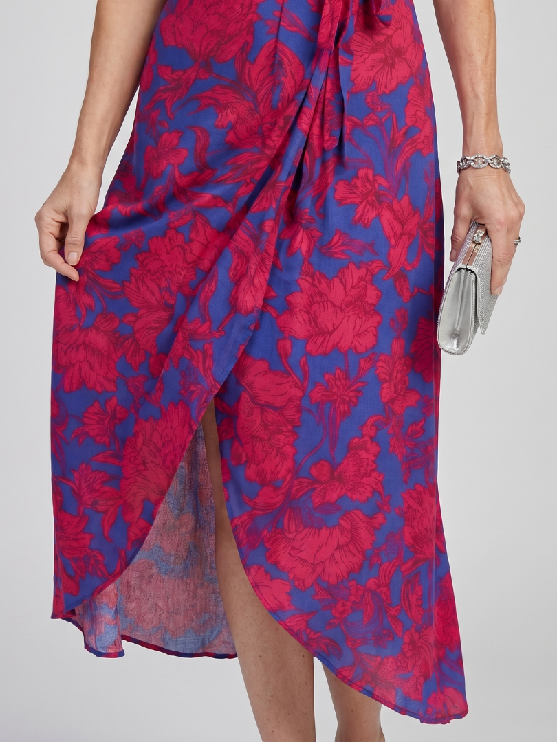 Lotte | Bloemige Wickelmidikleid met korte mouwen