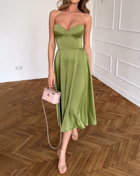 Liora™ | Elegante Midi Jurk Zonder Schouderbanden