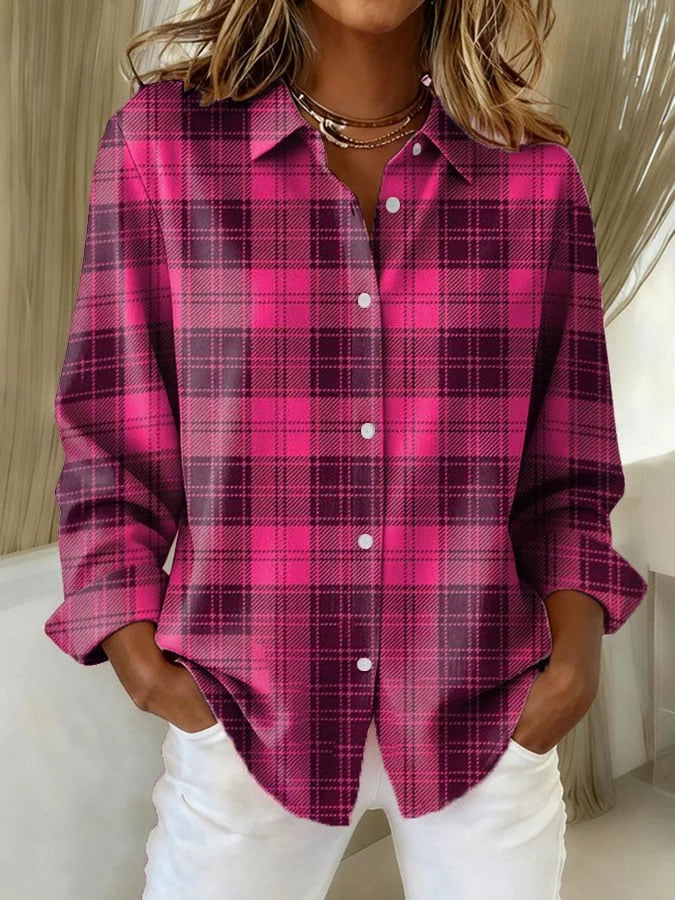 Retro Casual Geruite Damesblouse