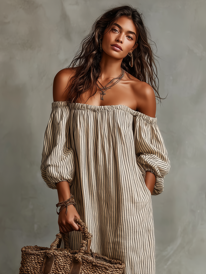 Elena | Lange vloeiende jurk met off-the-shoulder ontwerp