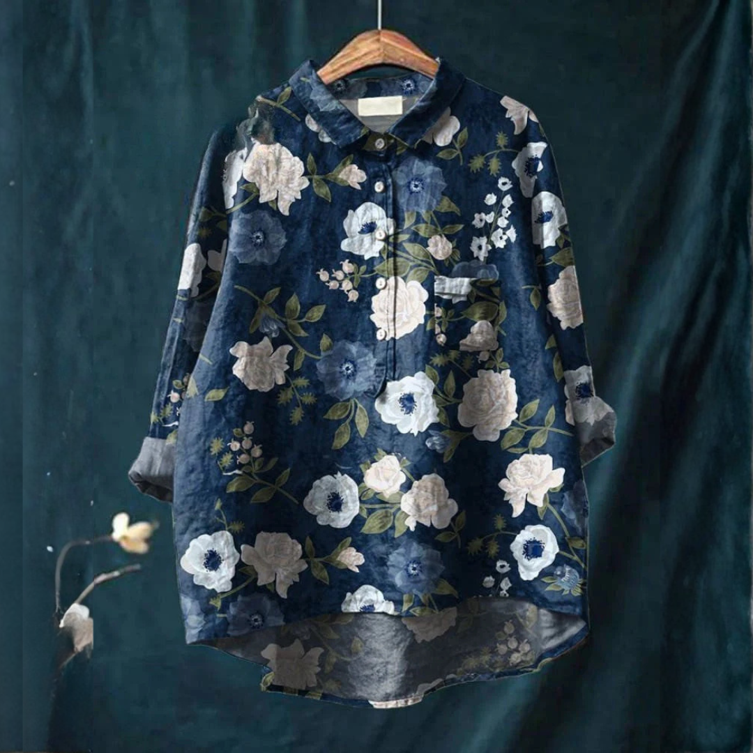 Alessia™ | Tijdloze Linnen Blouse met Motief