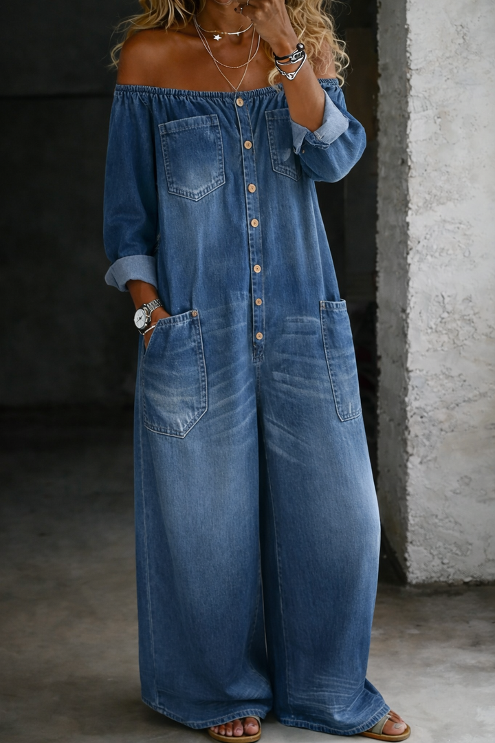 Helen | Lange Jumpsuit met Ontblote Schouders