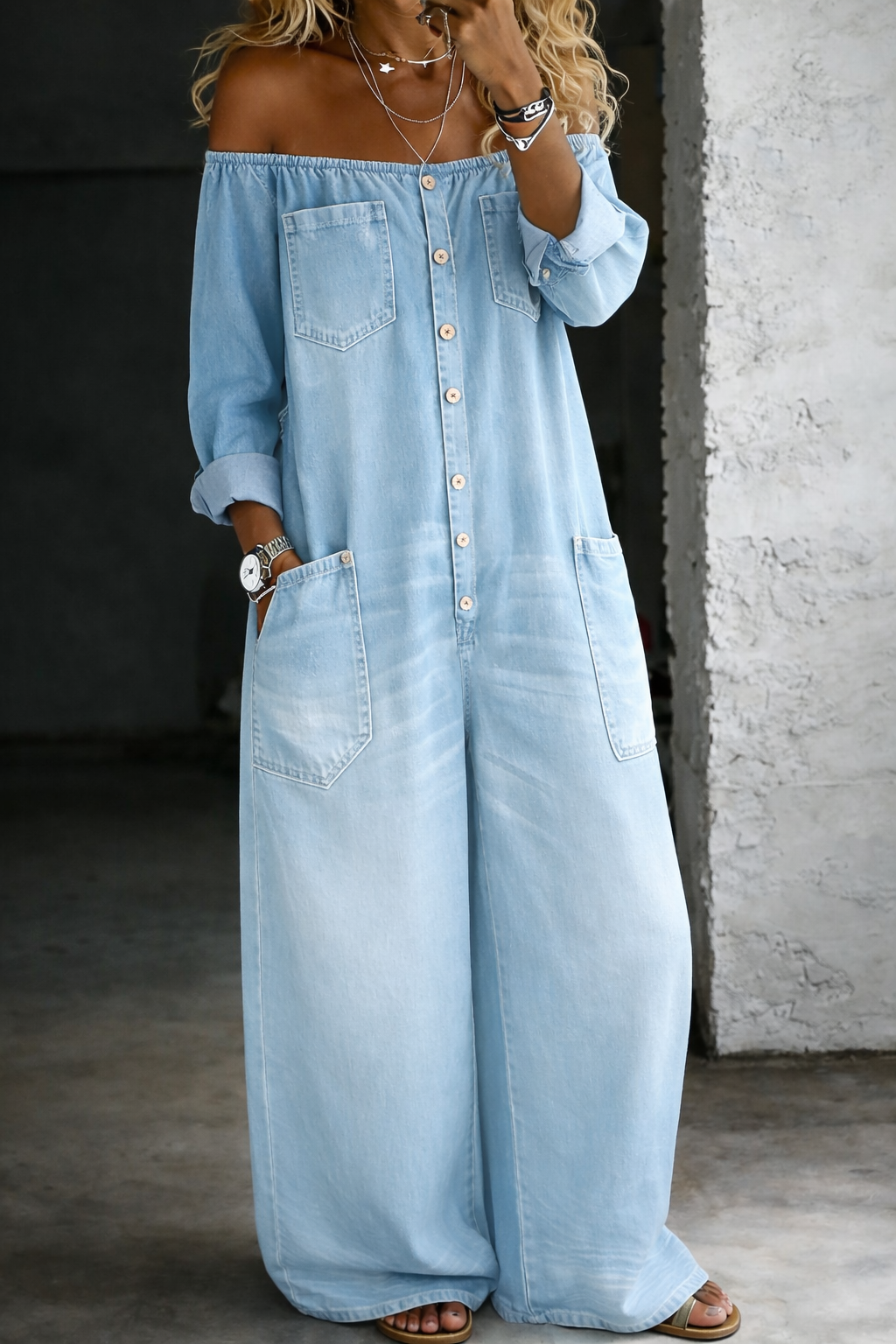 Helen | Lange Jumpsuit met Ontblote Schouders
