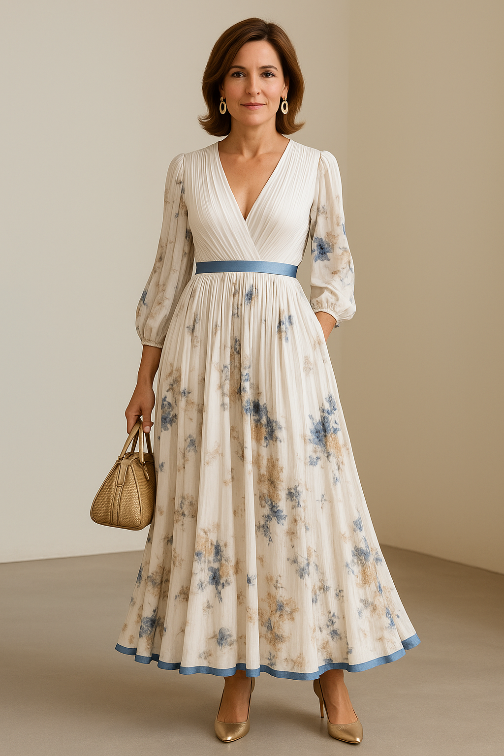 Paz™ | Tijdloos Geplooid Maxi Jurk met Bloemen