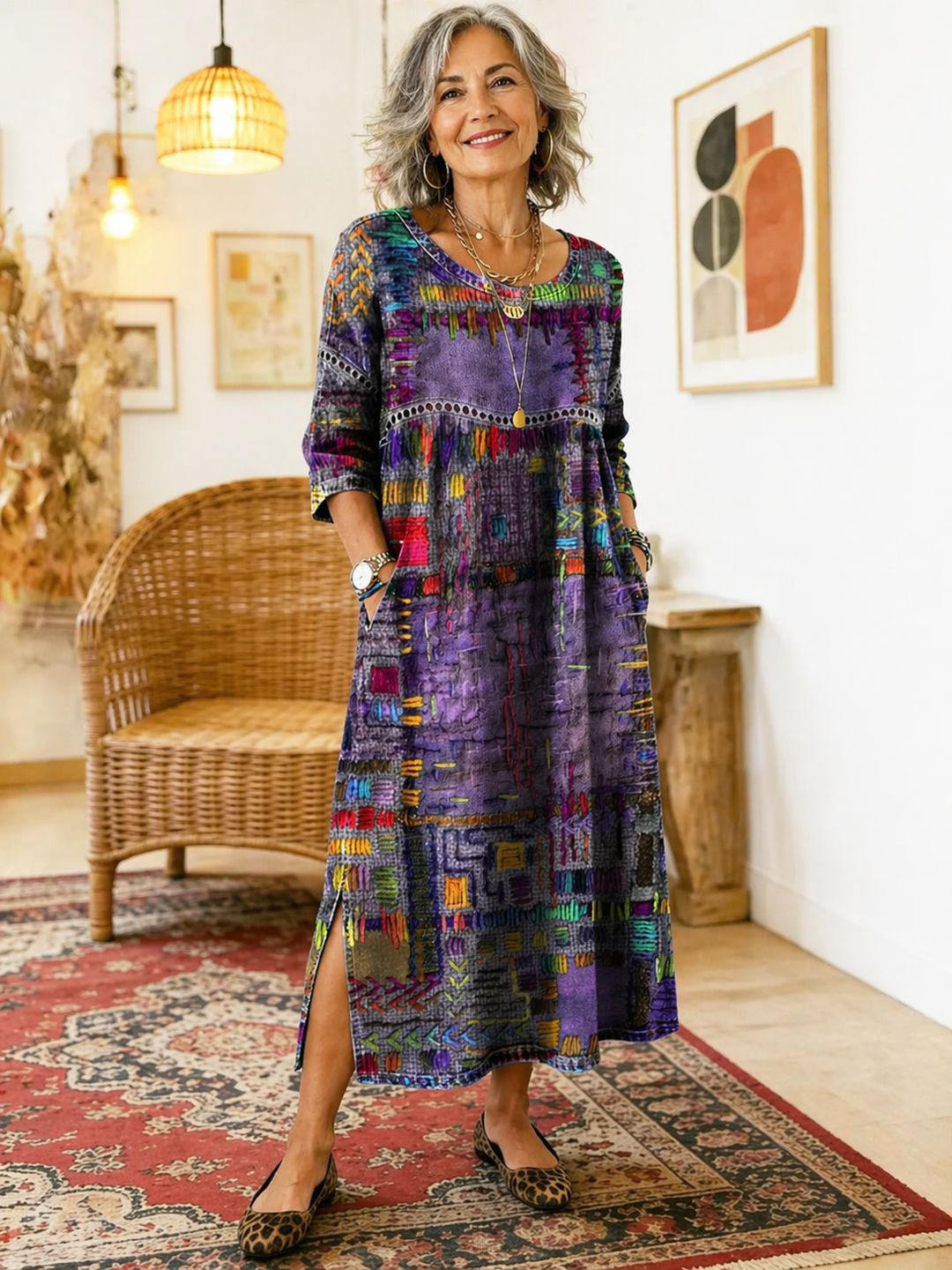 Manuela | Denim Jurk met Etnische Patchwork