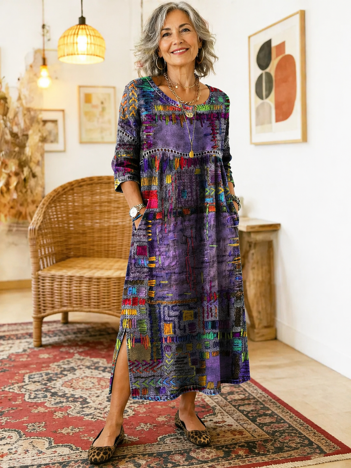 Manuela | Denim Jurk met Etnische Patchwork
