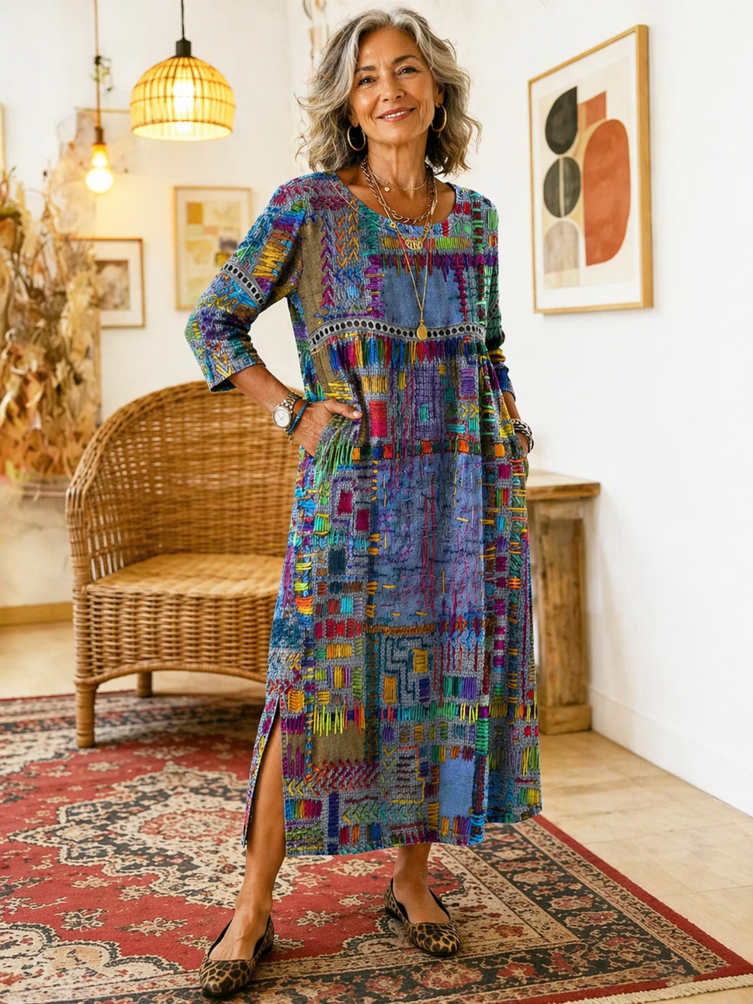 Manuela | Denim Jurk met Etnische Patchwork