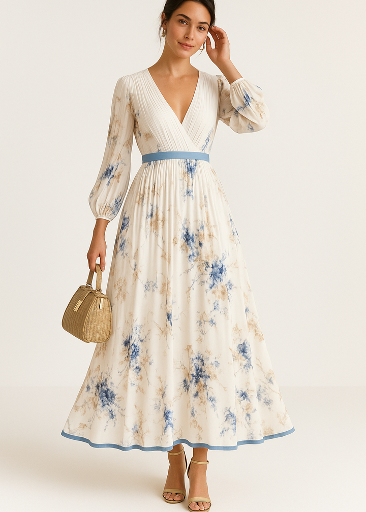 Paz™ | Tijdloos Geplooid Maxi Jurk met Bloemen