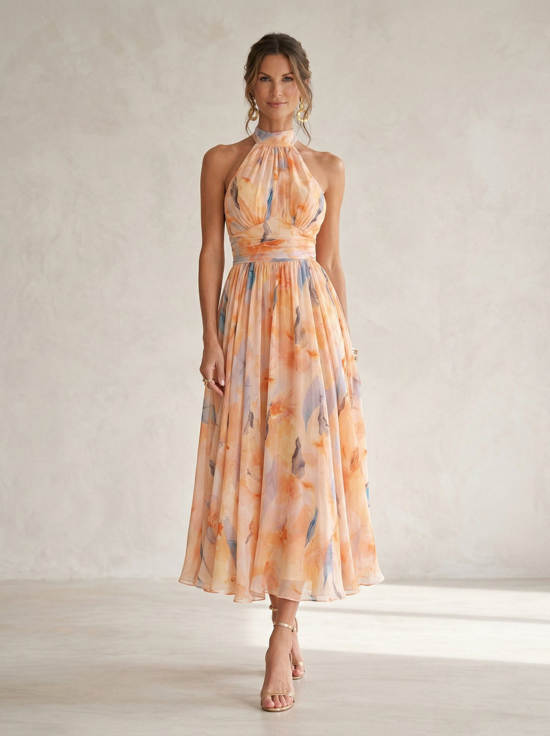 Halterneck Jurk met Waterverfprint