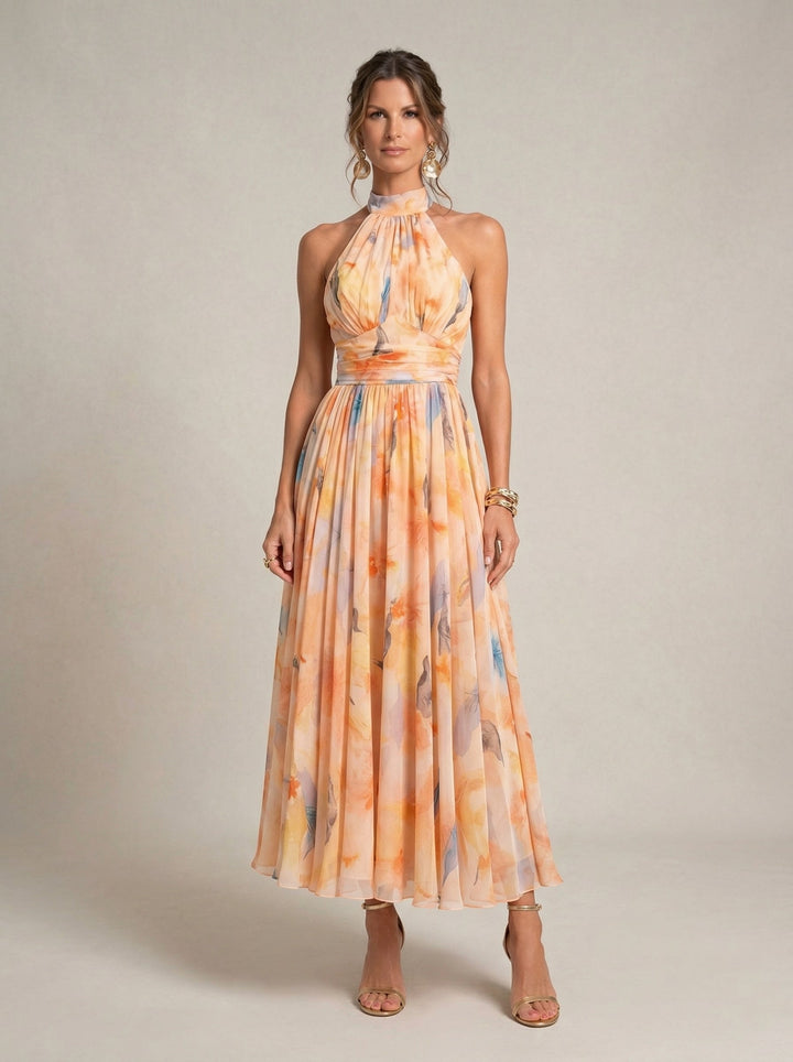 Halterneck Jurk met Waterverfprint