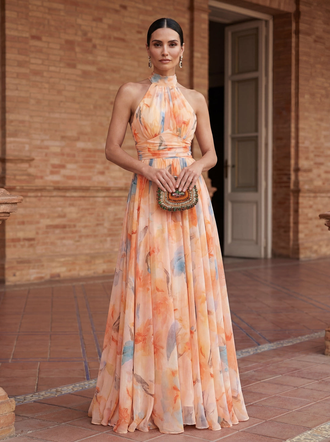 Halterneck Jurk met Waterverfprint