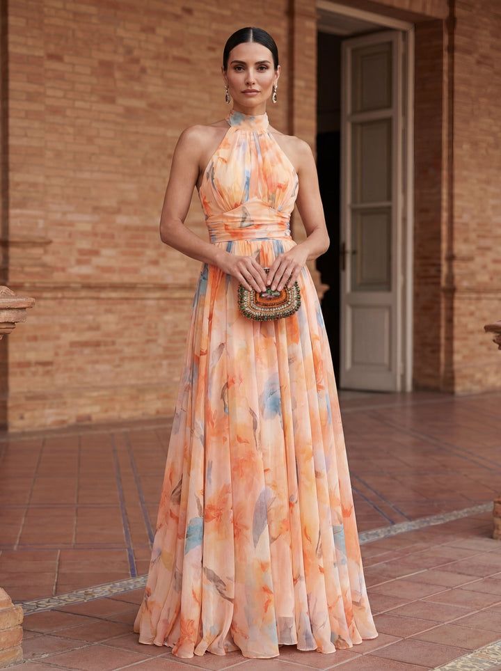 Halterneck Jurk met Waterverfprint