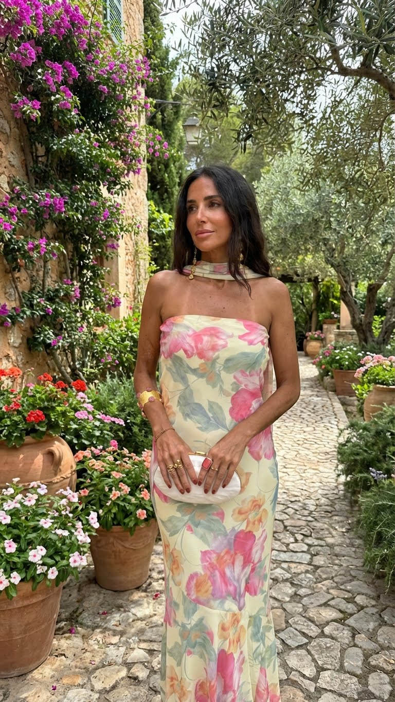 Strapless Bloemen Waterverf Lange Jurk